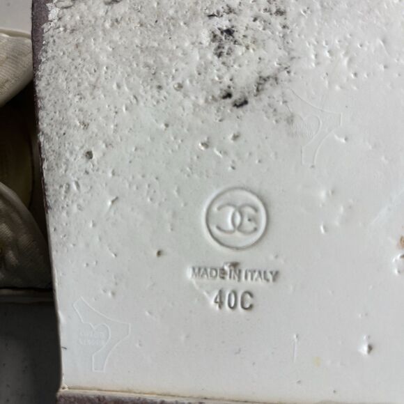 CHANEL Slide Women 40C Ivory Knit Interlocking CC Logo Mule Strap Flat Dad Teva - Picture 9 of 9